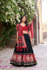 Beautiful Tussar Silk Patola Print With Foil Work Lehenga Choli