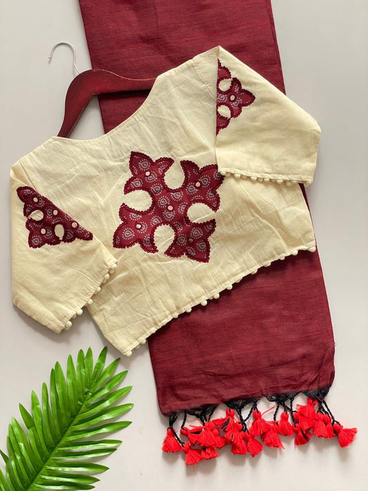 Beautiful Pure Khadi Cotton With Apllic Work Saree