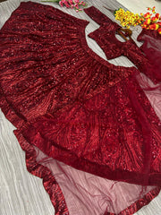 Elegance Red Colour Net Embroidery Sequence Work Lehenga Choli