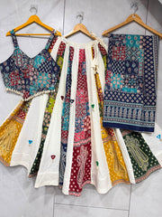 Navratri Special Ajrakh With Khadi Cotton Real Mirror Work Lehenga With Stitched Choli