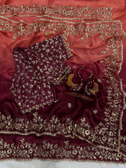 Party-wear Shaded Color In Soft Fendy Chiffon Sequence Work Saree