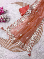 Party-wear Soft Twill Net C- Pallu & Piping Work Saree