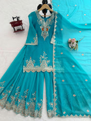 Party-wear Georgette Thread With Sequence Work Sharara Set