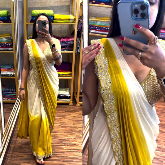 Party-wear Ready To Wear Soft Chinon Silk Real Mirror Work Saree