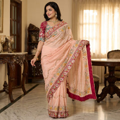 FestRangoli Silk Sequence Dori Embroidery & Real Mirror Saree With Stitched Blouse