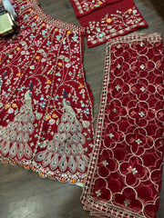 Wedding Special Georgette Embroidery Sequence Work Lehenga Choli With Dual Dupatta