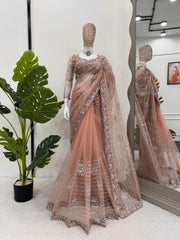 Party-wear Soft Net Thread With Sequence Work Designer Saree