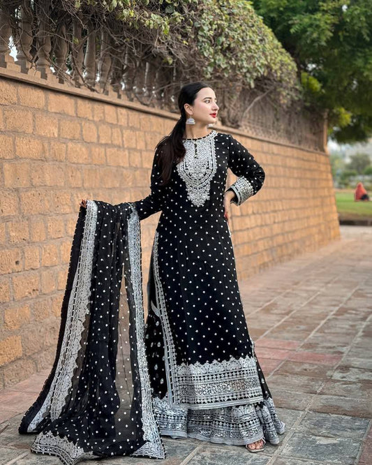 Beautiful Black Georgette Embroidery Sequence Work Suit