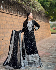 Beautiful Black Georgette Embroidery Sequence Work Suit