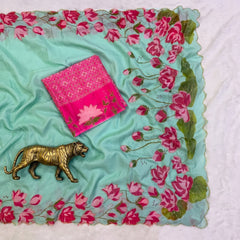 Beautiful Soft Tabby Silk Floral Prints With Beads & Katdana Handwork Saree