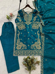 Wedding Season Special Glass Roman Silk Coding Sequence with Embroidery Work Suit