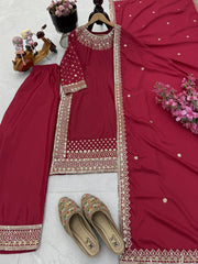 Party-wear Natural Crepe Embroidery Sequence Work Sharara