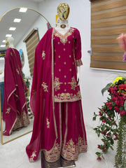 Party-wear Chinon Silk Coding Sequence Embroidery Work Sharara