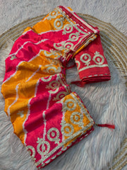 Beautiful Soft Chinon Silk Lehriya Multi Prism Saree