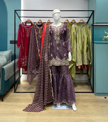 Party-wear Chinon Silk Printed Embroidery Work Sharara