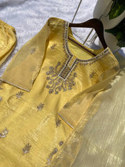 A Perfect Party-wear Designer Gold Crunchy Silk Real Mirror With Embroidery Work Sharara