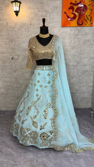 Beautiful Georgette Embroidery Sequins & Real Mirror Work Lehenga Choli