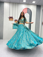 Festival Special Mosh Silk Embroidery Beads Handwork Lehenga With Stitched Blouse