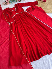 Beautiful Party-wear Red Blooming Georgette Gown
