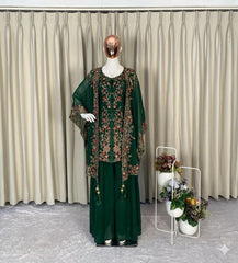 Indo Western Georgette Sequence Embroidery Work Kurta Palazzo With Shrug
