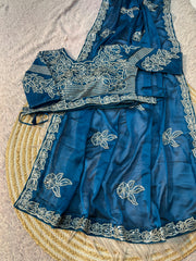 Party-wear Rangoli Silk Sequence Thread Border Work Saree With Stitched Blouse