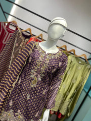 Party-wear Chinon Silk Printed Embroidery Work Sharara