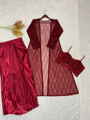 Trendy Women's Western Party Wear Skirt Set With Shrug