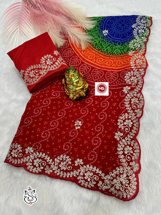 Beautiful Georgette Bandhej Multi Colour Printed Saree