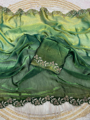 Beautiful Fandy Chiffon Two Tone Blooming & With Zarkhan Work Saree