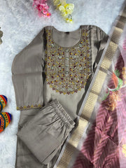 Beautiful Roman Silk Embroidery Sequence Work Dress