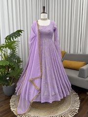 Ethnic Style Lavender Colour Georgette Foil Work Gown