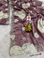 Beautiful Fancy Chinon Silk Sequence & Multi Embroidery Work Saree