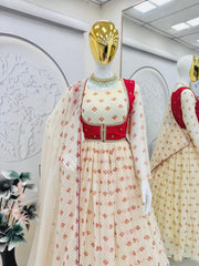 Party-wear Georgette Flower Printed Gown