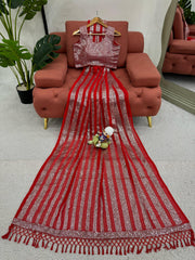 Party-wear Red Georgette Thread With Sequence Work Saree
