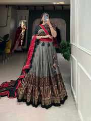 Beautiful Tussar silk Kashmiri Printed Work Lehenga Choli