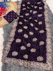 Designer Blooming Vichitra Silk Work Saree