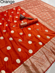 Beautiful Banarasi Gold Zari Design & Weaving Pallu Border Saree