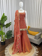 Party-wear Fendy Silk Thread & Sequence With Real Mirror Work Suit