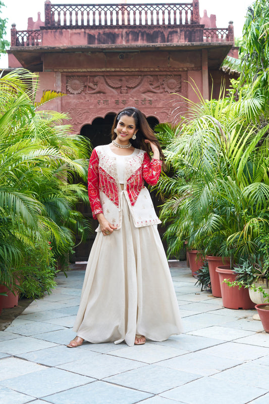 Festival Bandhej Koti & Plazzo With Lehenga Choli