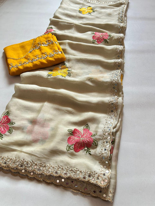 Beautiful Rangoli Silk Real Mirror Embroidery & Sequence Work Saree