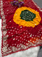 Beautiful Georgette With Jodhpur Bandhani Printed Saree