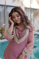 Stylish Salasa Fabric with Mirror & Lace work Co-ord Set With Batwa