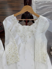 Beautiful White Elegance Natural Crepe Thread With Sequence Work Sharara