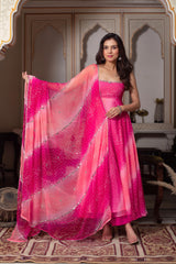 Pretty Pink Georgette With Digital Printed Gown
