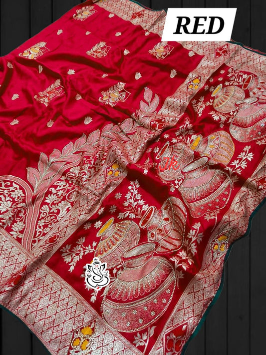Beautiful Pure Dola Banarasi Silk Zari Weaving Work Saree