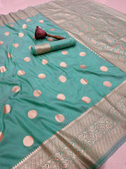 Beautiful Banarasi Gold Zari Design & Weaving Pallu Border Saree