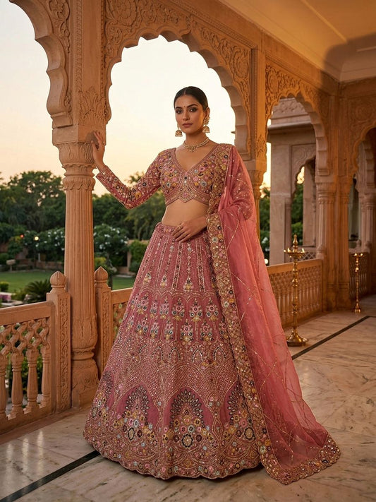 Wedding Wear Gold Crush Embroidery Sequence Work Lehenga Choli