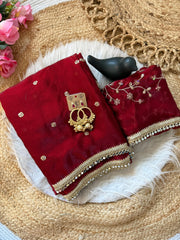 Party-wear Space Satin Multi Sequence Work Saree