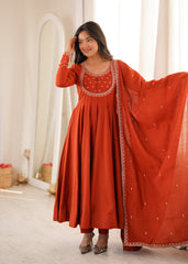 Festival Special Roman Chanderi Silk Thread Work Anarkali Gown
