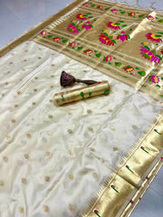 Beautiful Soft Gold Zari Kanchivaram Paithani Silk Saree